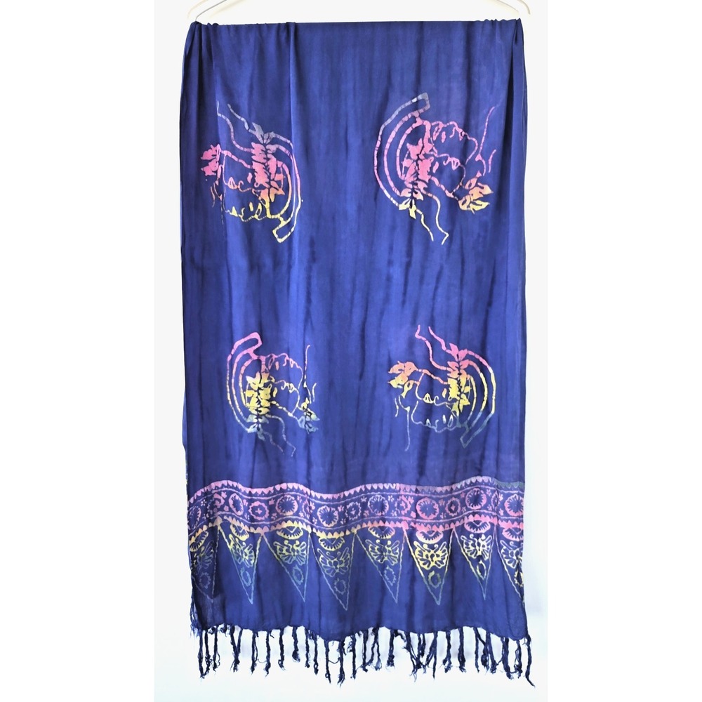 Mango Mooh Handmade Batik Scarf Sarong Beach Swim Butterfly Boho Fringe Purple
